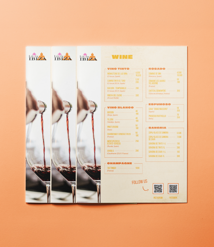 Image qui présente la carte des menus pour le restaurant Little Ibiza